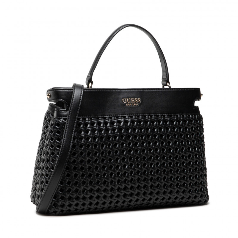 Guess, Sicilia Satchel, Polyester, Textile Handbag, Lined Compartment, Black, 37 x 27 x 14 cm - imagine 2