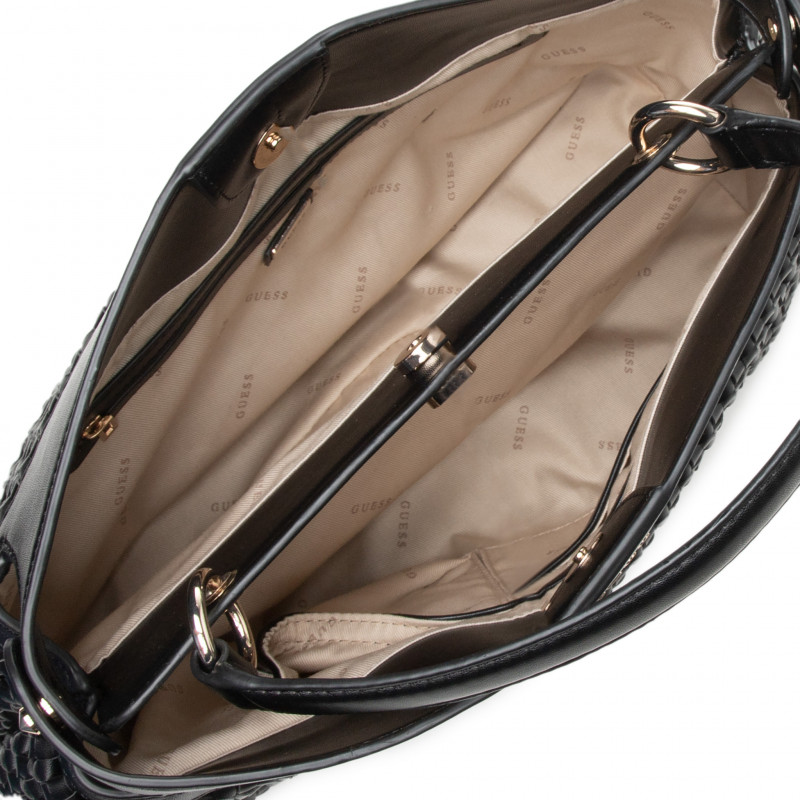 Guess, Sicilia Satchel, Polyester, Textile Handbag, Lined Compartment, Black, 37 x 27 x 14 cm - imagine 5